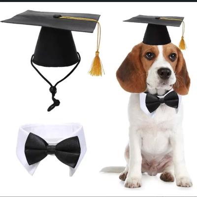 China Viable Handmade Pet Graduation Hats With Bow Tie Collar Dog Graduation Hats Accessory Costume For Dogs Cats for sale