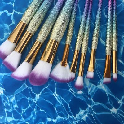 China Fluffy Makeup Brush Set Goat 10pcs Blue-Purple Hair Face Powder Blush Brushes Logo Professional Custom Eye Makeup Set for sale