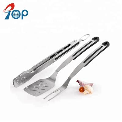 China Easily Cleaned 3pcs Set BBQ Grill Tools Stainless Steel Barbecue Set BBQ Utensils for sale