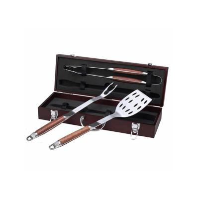 China Easily Cleaned Stainless Steel BBQ Tool Kit With Portable Wooden Case for sale