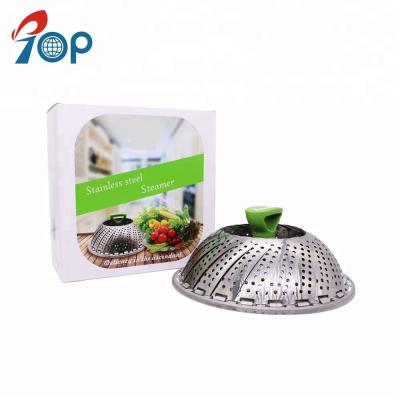 China Sustainable Expandable Handle Silicone Steamer Vegetable Steamer Insert for sale