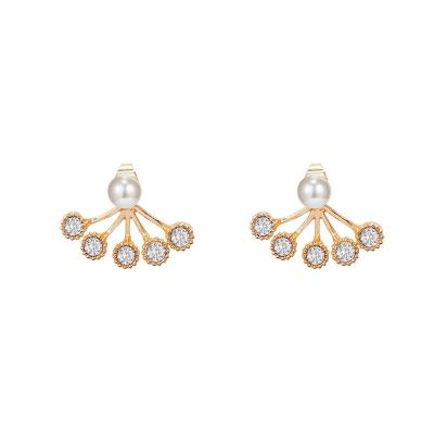 China CLASSIC micro pave set earrings round zircon pearl earrings alloy gold plated stud earrings for sale