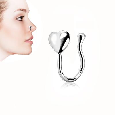 China 2021 CLASSIC USA Heart Shape And Eu Nose Ring Stainless Steel Fake Non Nose Piercing Jewelry Belly Piercing for sale