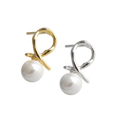 China FL New Arrival 2021 New Arrival Fashion Minimalism Style CLASSIC Geometric Pearl Stud Earrings 925 Sterling Silver for sale