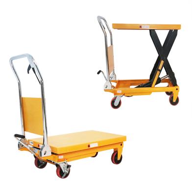 China Hotels Xilin 500kg 900mm Manual Small Single Scissor Hydraulic Scissor Lift Table With Back Guard for sale