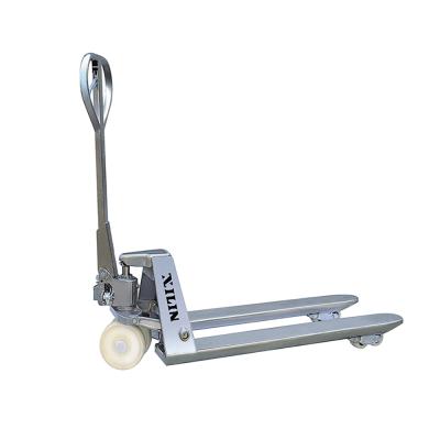 China Hotels Xilin 2500kg Manual Forklift Hand Pallet Jacks Stainless Steel Hand Pallet Truck for sale