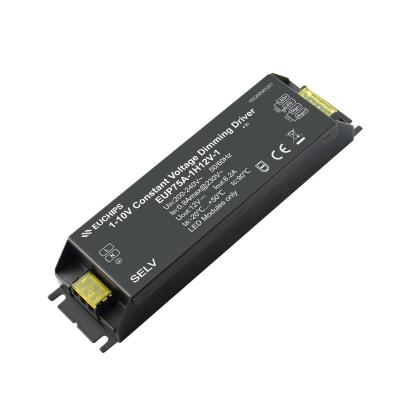 China Metal 6.2A Output 220-240V 75W Triac IP20 0/1-10V Constant Voltage 12v Dimming Led Power Supply for sale