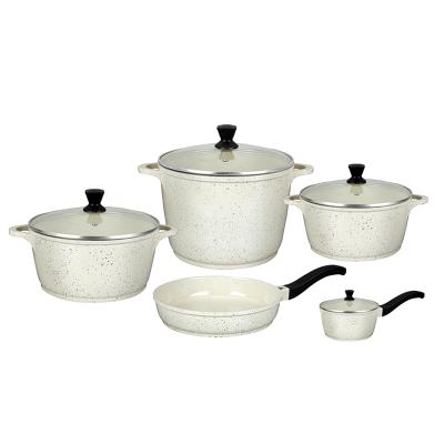 China Sustainable 7 Pcs Forged Aluminum Marble Cookware Sets Non Stick Cookware Set for sale