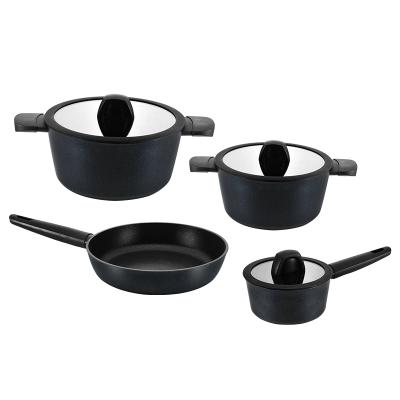 China Sustainable cookware set 7 pcs diamond coating forged 3mm aluminum cookware sets for sale