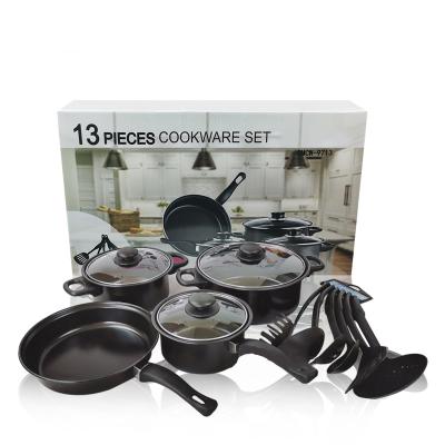 China Factory wholesale 13 pcs viable cookware set to die cast iron soup pot milk pot frying pan sets combination 13 pot pieces for sale