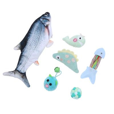 China Lifelike Realistic Fish Cat Toy Set Moving Fish Toys Shaking Sets USB Rechargeable Realistic Collapsing 4D Fishes for sale