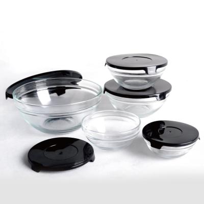 China Sustainable High Quality Glass Storage Bowl Set Round Transparent Freshness Bowl With Cover For Household for sale