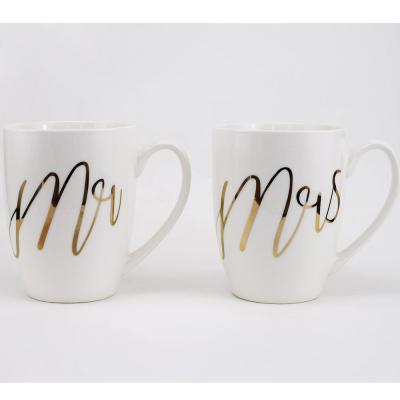 China Bestseller Viable Wholesale Custom Gift Ceramic Mug Printed Letter Gold White Coffee Mug For Daily Use for sale