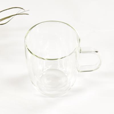 China Durable Bubble Tea Cup Borosilicate Double Wall Glass Coffee Mug High Glass Cup With Glass Handle for sale