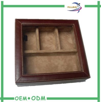 China Window Wooden Watch Gift Boxes Real Leather Expensive Packing for sale