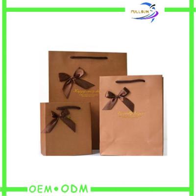 China Customize Natural Kraft Paper Bags With Bow , Retail Paper Shopping Bags for sale