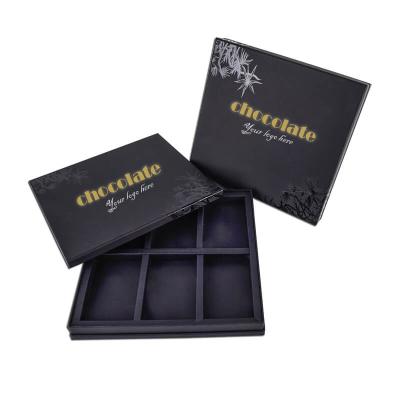 China Wholesale Recyclable Black Luxury Custom Truffle Gift Christmas Chocolate Paper Empty Packaging Box Food Box With Dividers for sale