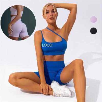 China Breathable Custom 2023 Pcs Long Sleeve LOGO Women Fitness Sports Gym Activewear Workout 2 Pcs Sets Short Tops And Leggings Gym Yoga Set for sale