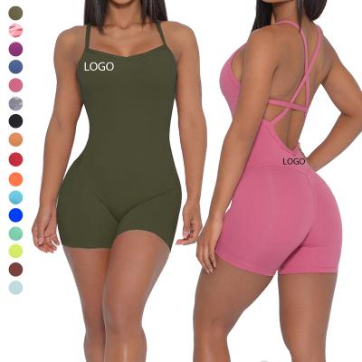 China QUICK DRY Custom Biker One Piece Jumpsuit Women Jumpsuit Yoga Short One Piece Rompers Sets Sports Equipment Women Bodycon Yoga Jumpsuit for sale