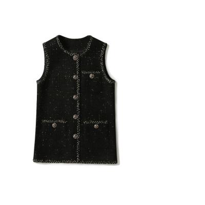 China 2022 spring/autumn new product high fashion spring/autumn silk handwoven small fragrant small women's vest spring/autumn silk black gold vest for sale