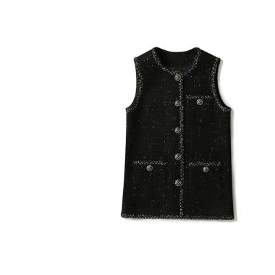 China 2022 New Product Spring High Fashion Silk Handwoven Small Gold Perfume Black Small Waistcoat Women's Breathable Vest Made In China for sale