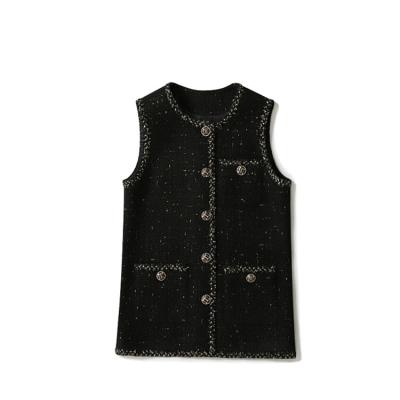 China Breathable Luxury Small Perfume Waistcoat Spring Gold Black Silk Hand - Woven Women's Tweed Fashion Waistcoat Made in China for sale