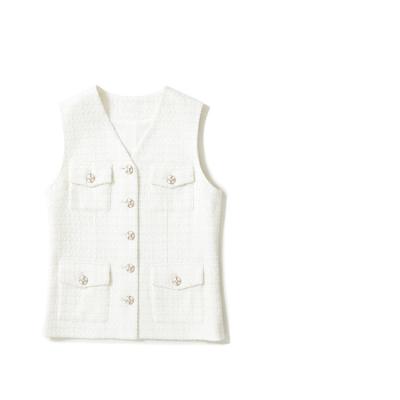 China 2022 New Product High Fashion Handwoven White V-Neck Wool Tweed Women's Early Wind Small Winter Wind Small Vest Breathable Vest for sale