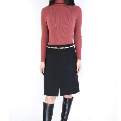 China 2022 Hot Sale Yanshuo Spring Viable One-Word Textile Hip Wrap 37 Women Black Wool Split Skirt High-waisted for sale