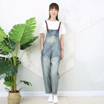 China Breathable denim fully stocked high-waisted suspenders loose wide-leg straight pants two sets for girls for sale