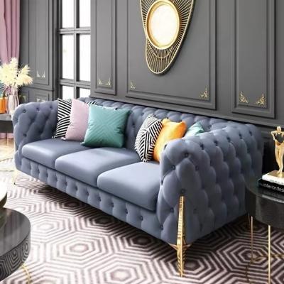 China Royal Home Royal Luxury Living Room Foot Foldable Chesterfield Furniture Gold Design Velvet Leather Sofa Set for sale