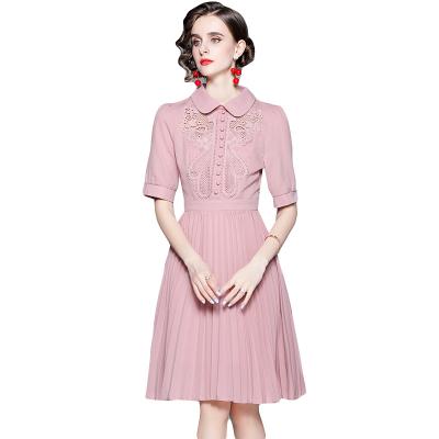 China Latest France style embroidery doll collar rose pleated dress breathable women sehe sehe customized fashion 10710-SC91 for sale