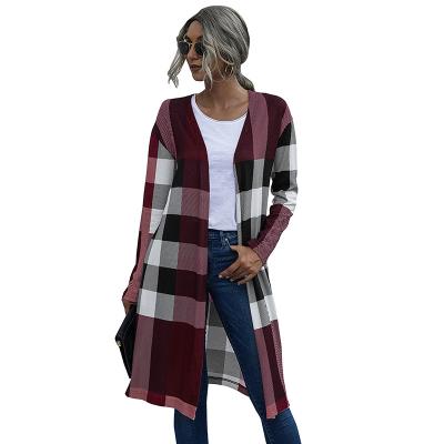 China 10706-SC94 breathable wholesale custom made plaid unbuttoned straight length coat women sehe fashion for sale