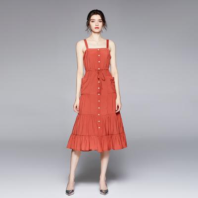 China Latest Summer Red Color Breathable Slip Dress Women Sehe Customized Fashion 10710-SC77 for sale