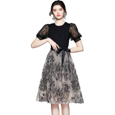 China OEM 10701-SC183 breathable trendy black short-sleeve lace party ladies dresses sehe fashion for sale