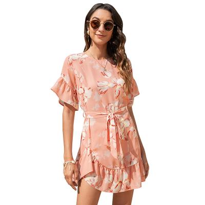 China Floral printing loose short sleeve women's dresses summer sehe breathable fashion 10706-SC52 wholesale for sale