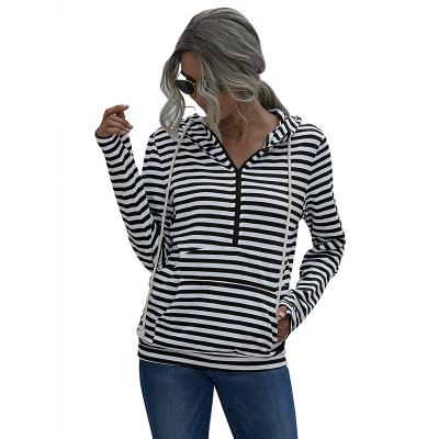 China Custom small moq 10706-SC99 clothing stripe zipper womens breathable autumn hoodies&sweatshirt sehe fashion for sale