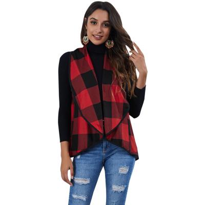 China Autumn 10706-SC103 Breathable Custom Made Plaid Lapel Irregular Sehe Women Vest Fashion for sale