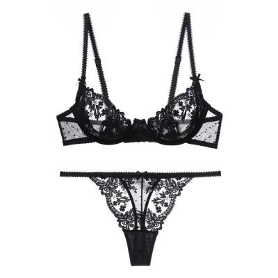 China QUICK DRY French sexy lingerie ultra-thin perspective pure desire floral lace lingerie set with large chest and small anti droop bra for sale