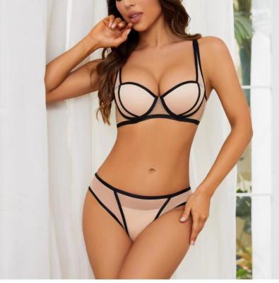 China QUICK DRY Sexy Lingerie Women's Smooth Contrast Color Strap Small Chest Gathering Underwear Anti Sag Adjustable Bra Set for sale