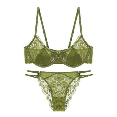 China QUICK DRY French sexy lingerie ultra-thin satin lace lingerie set large chest, small chest anti sagging girl bra for sale