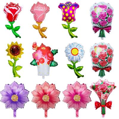 China Toy Flower Series Aluminum Foil Balloon Wedding Birthday Mother's Day Promotional Party Mounted Sunflower Daisy Tulip Decoration Balloon Wholesale for sale