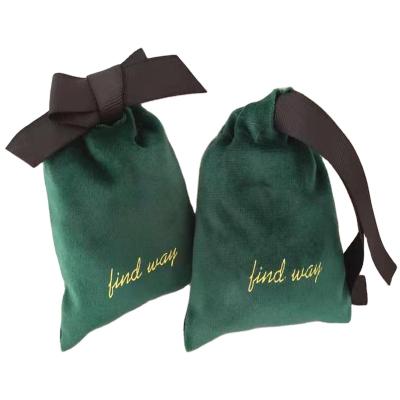 China High end dark green flannel/mesh/linen/cotton etc bag Velvet Gold Jewelry Bag Velvet Cord Necklace Earrings for sale