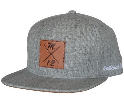 China Wholesale Gray Gray Custom Embroidered Logo Leather 6-Panel Hat Snapback Patch Covers Hip Hop 6 Panel Deep Profile Snapback Hats Bulk for sale