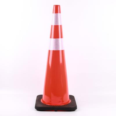 China Pavement Safety 36*36*90CM Reflective Film Black Low Road PVC Traffic Cone With Reflective for sale