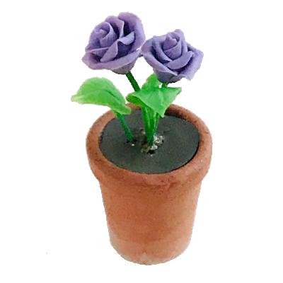 China Purple Flowers Miniatures Accessories Purple Flower With Vase For Kids DIY for sale