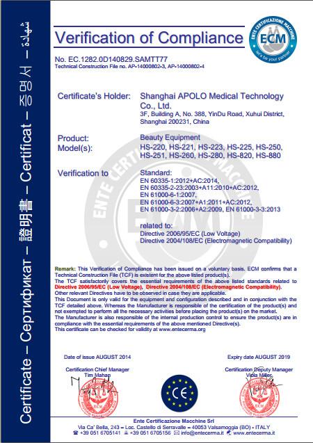 CE for YAG laser - Shanghai Apolo Medical Technology Co.,Ltd