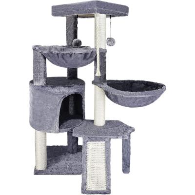 China Sustainable Wholesale Sisal Castle Modern Medium Scratcher Cat Tree Wood Condo Furniture Pet Climbing Tower for sale