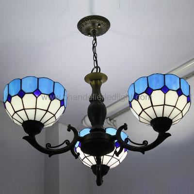 Cina Candelieri blu di stile di Tiffany della lampada del ferro battuto che appendono luce in vendita