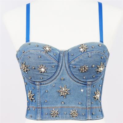 China QUICK-DRY QUICK-DRY Beaded Invest Strap High-waist Neckline Navel Shaping Tube Top, Korean Style Denim Beauty Bottoming Shirt Women's Back for sale