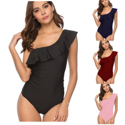 China Burgundy Heart Attack Falbala Breathable One Piece Swimsuit Women Ruffle V-Neck Monokini 2021 New Girls Beach Swimsuit Swimwear for sale